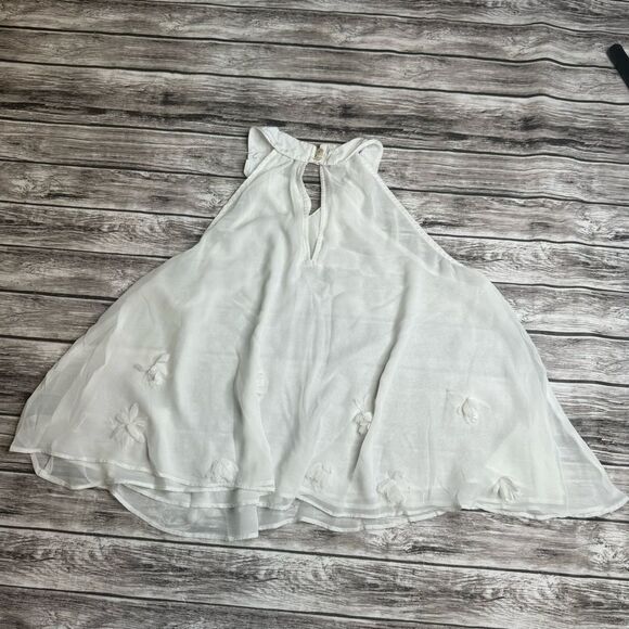Free People Women's Crop Sheer Floral High Neck Tank Top XS Extra Small Cream - Picture 3 of 10
